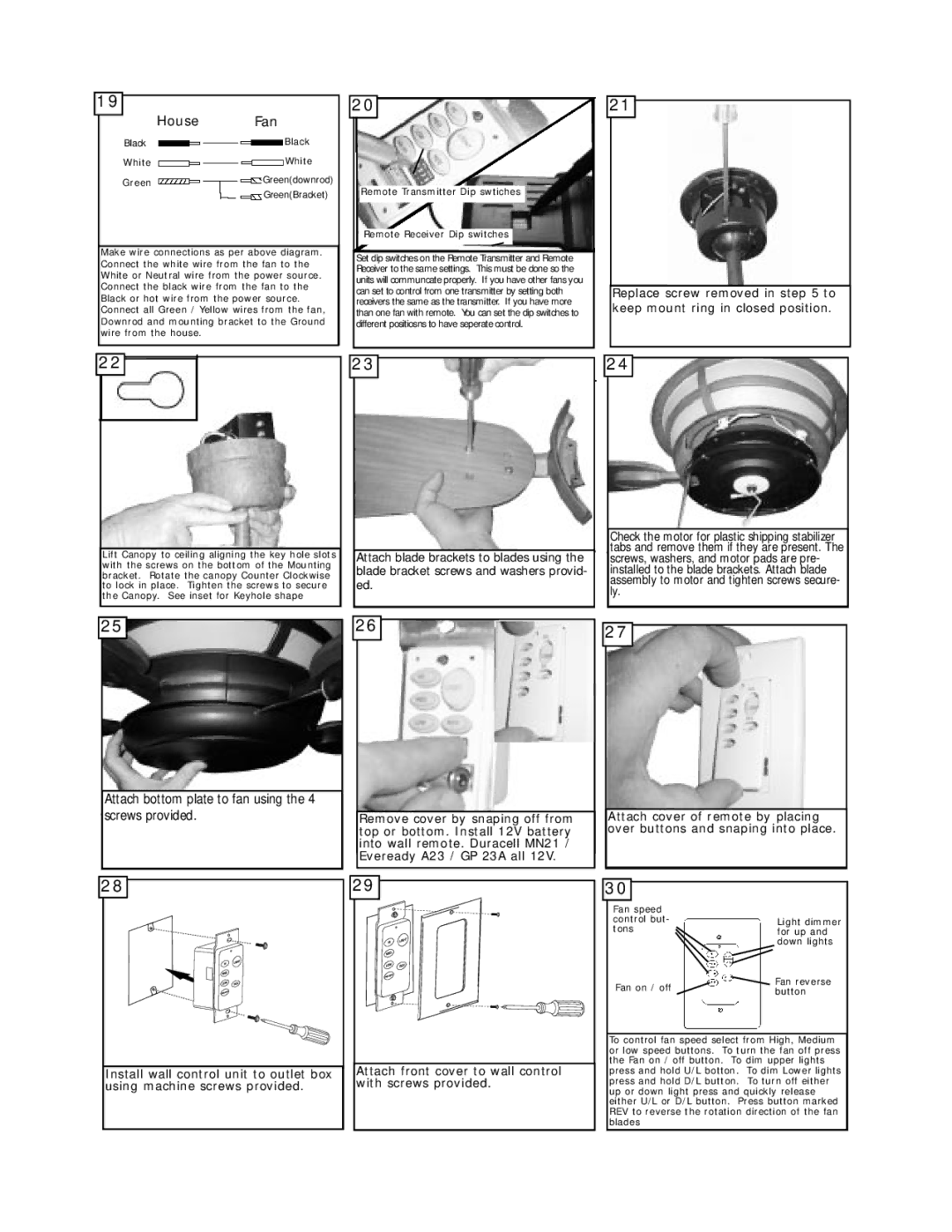 Monte Carlo Fan Company 5CMR56 owner manual House Fan, Attach bottom plate to fan using the 4 screws provided 