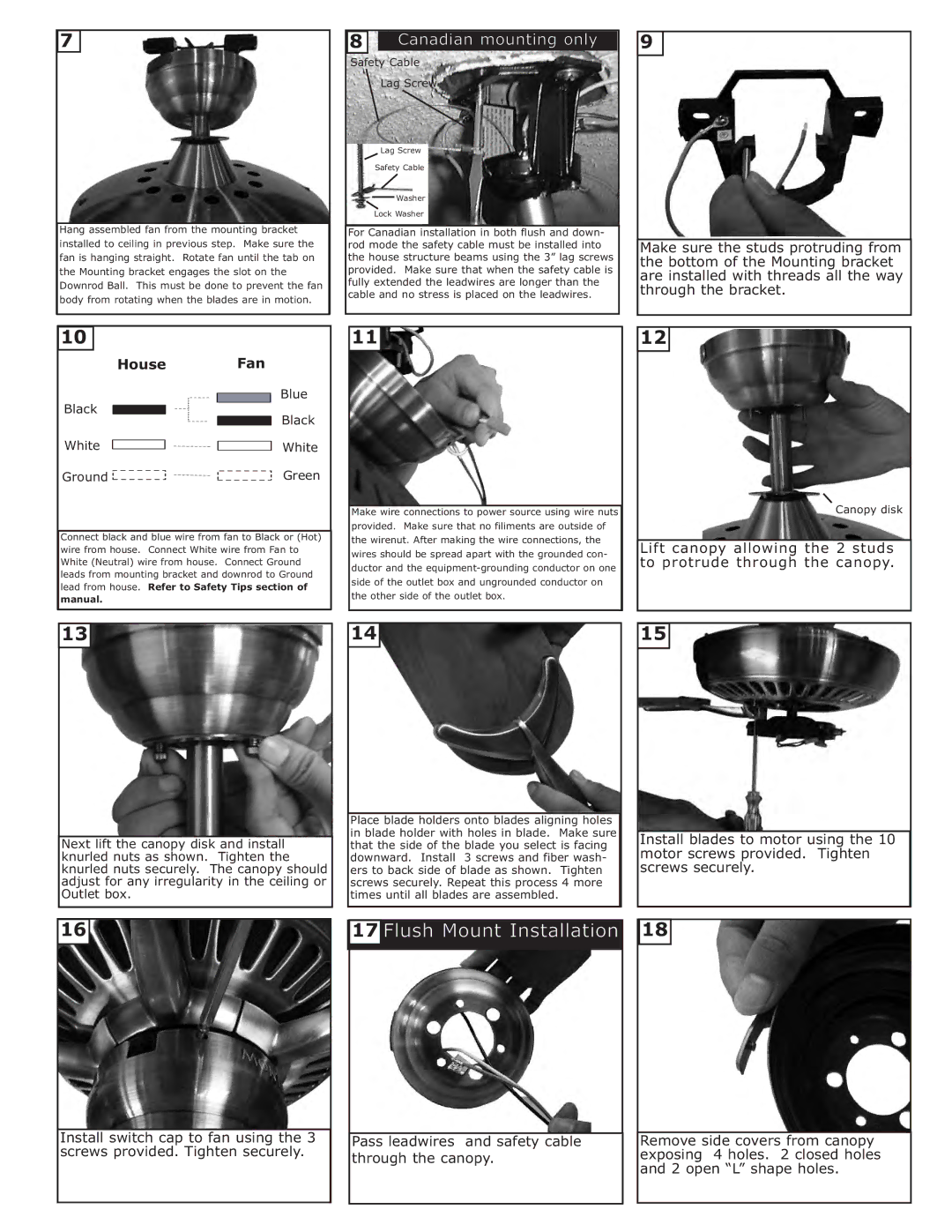 Monte Carlo Fan Company 5CO52 installation instructions Flush Mount Installation 