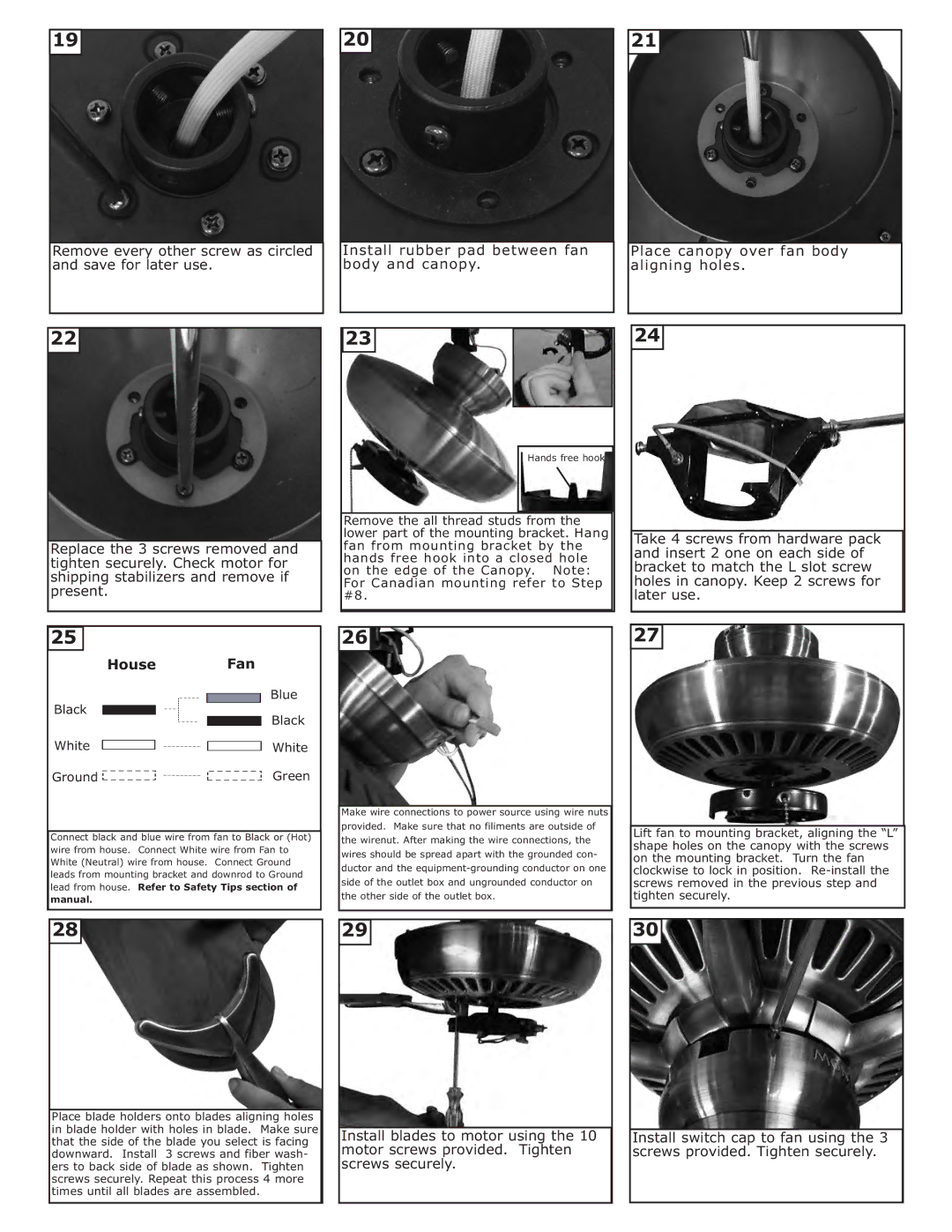 Monte Carlo Fan Company 5CO52 installation instructions Hands free hook 