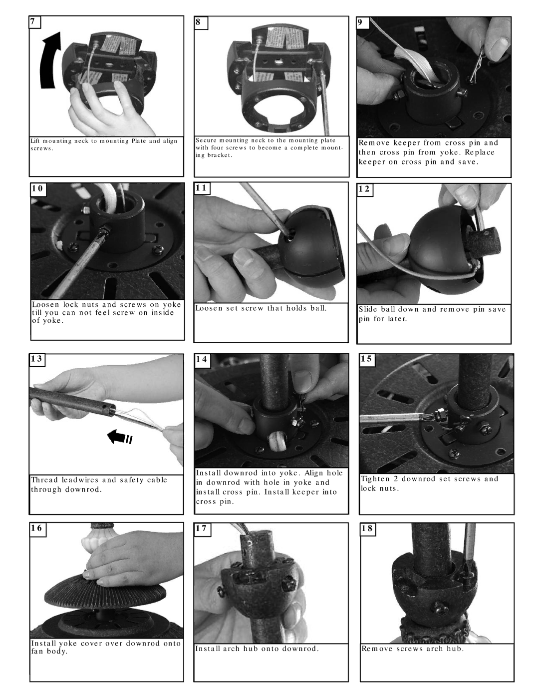 Monte Carlo Fan Company 5CSR60AGD Series owner manual Loosen set screw that holds ball 