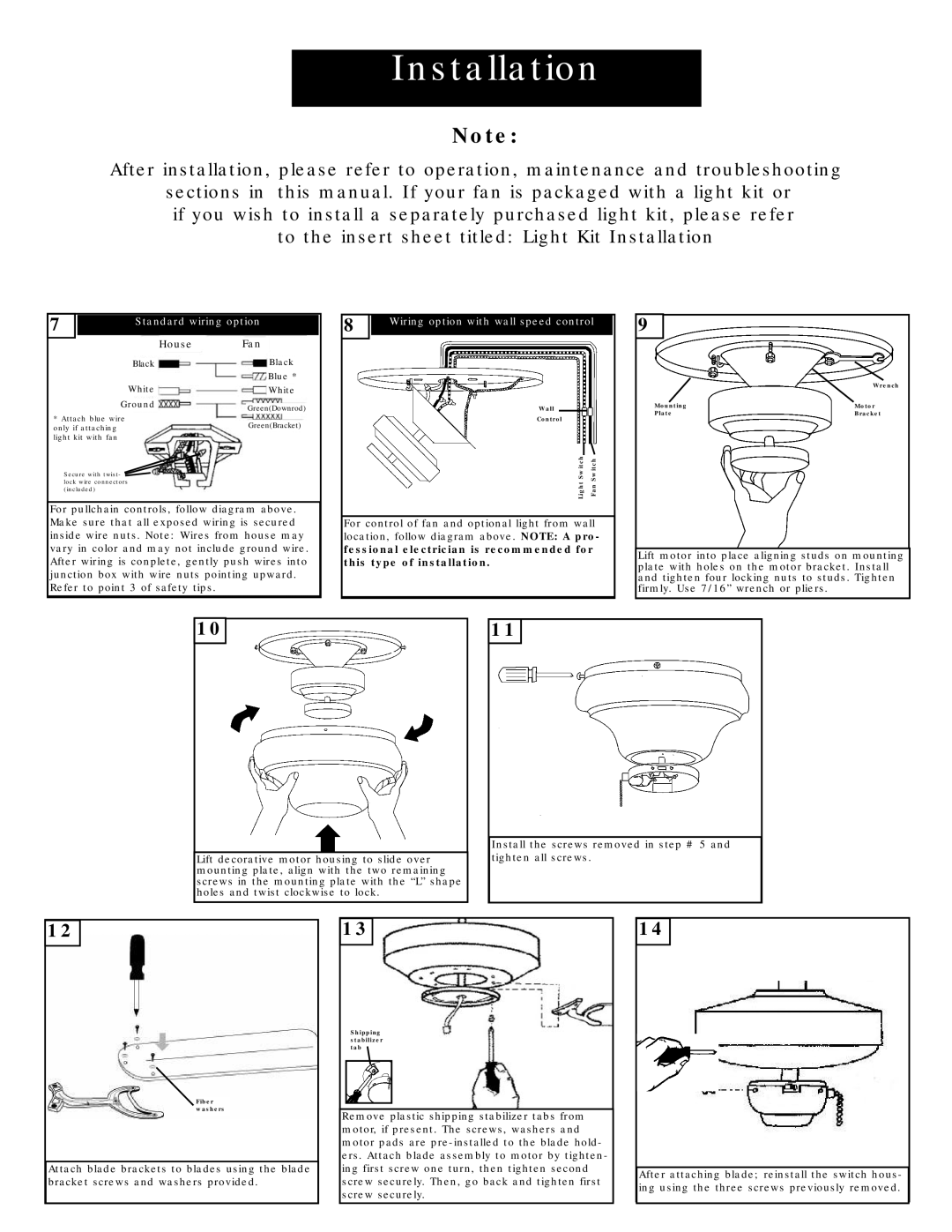 Monte Carlo Fan Company 5DH52 owner manual Standard wiring option 