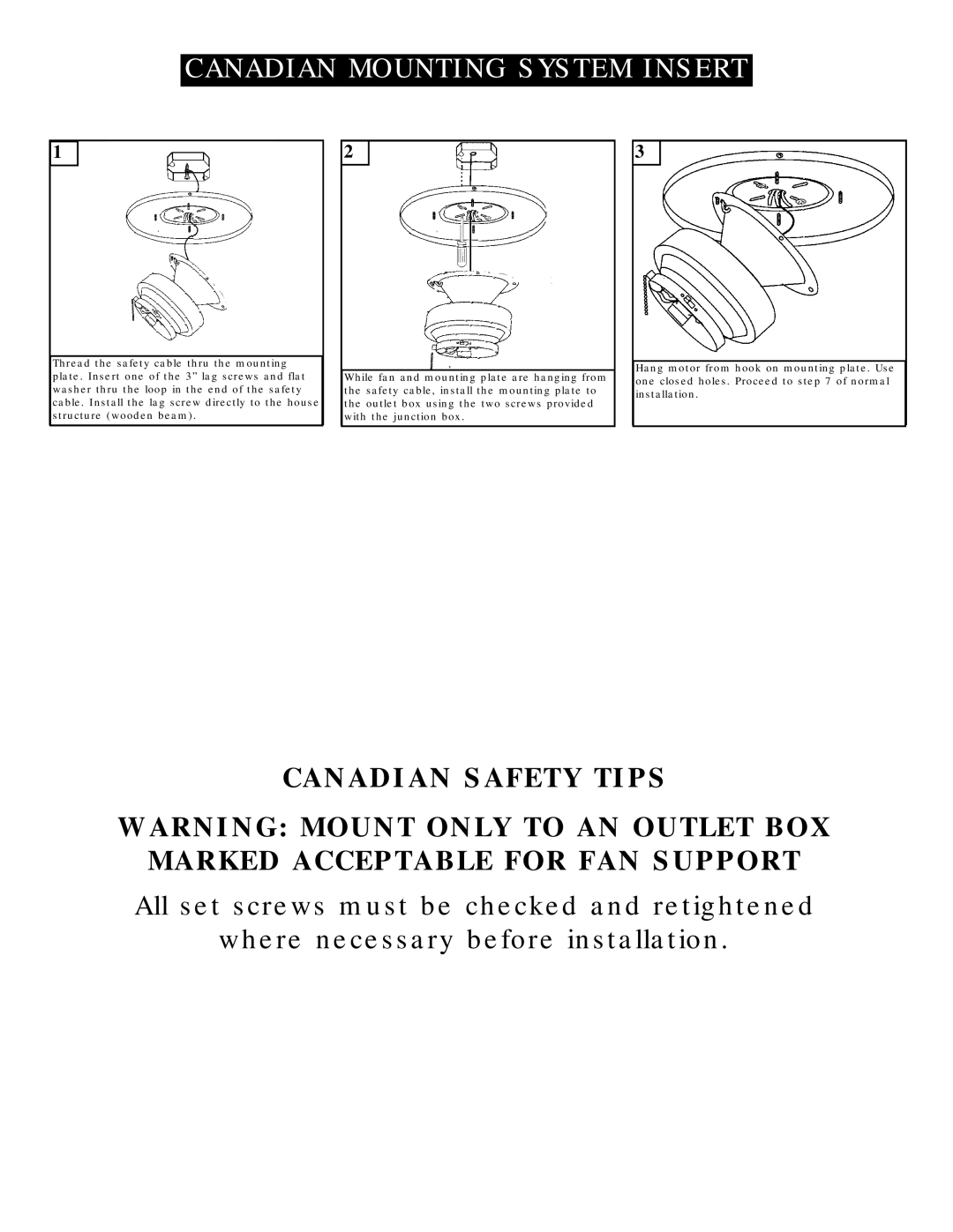 Monte Carlo Fan Company 5DH52 owner manual Canadian Safety Tips 