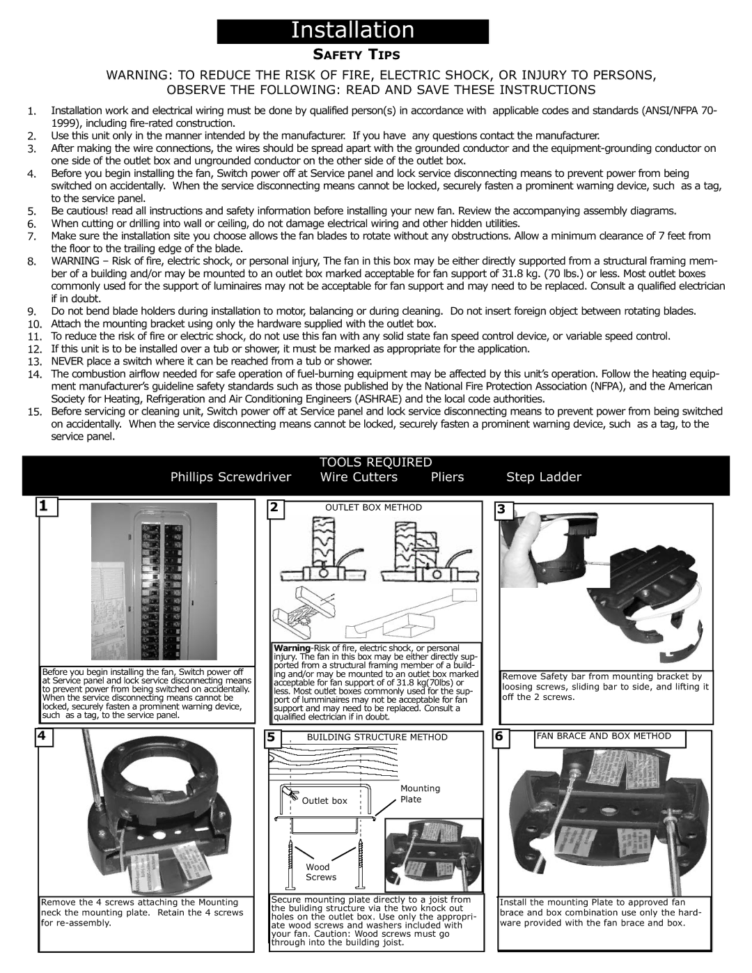 Monte Carlo Fan Company 5DOR52 owner manual Observe the Following Read and Save These Instructions 