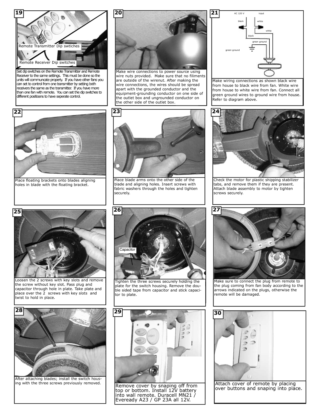 Monte Carlo Fan Company 5DOR52 owner manual Remote Transmitter Dip swtiches Remote Receiver Dip switches 