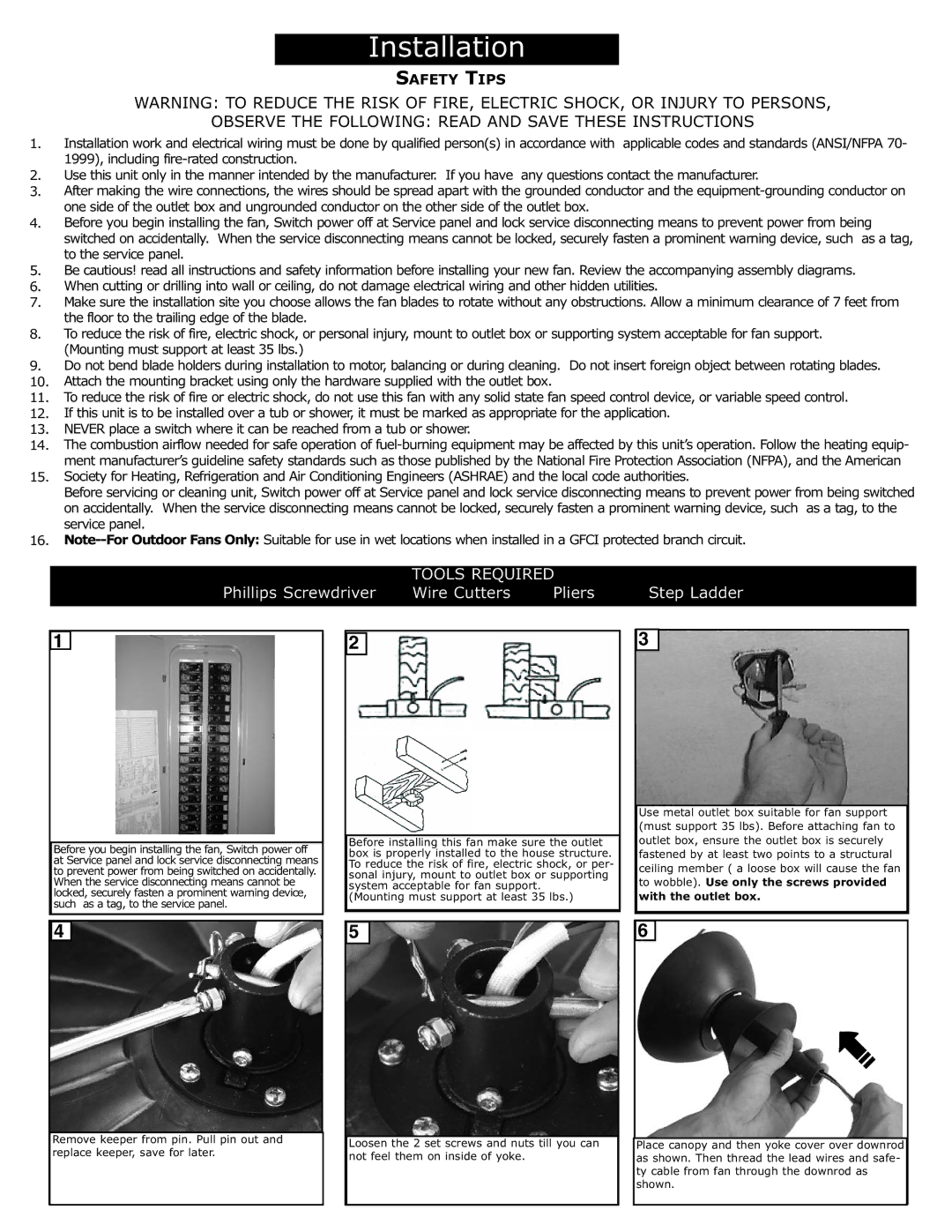 Monte Carlo Fan Company 5ED56WAD Series owner manual Tools Required 