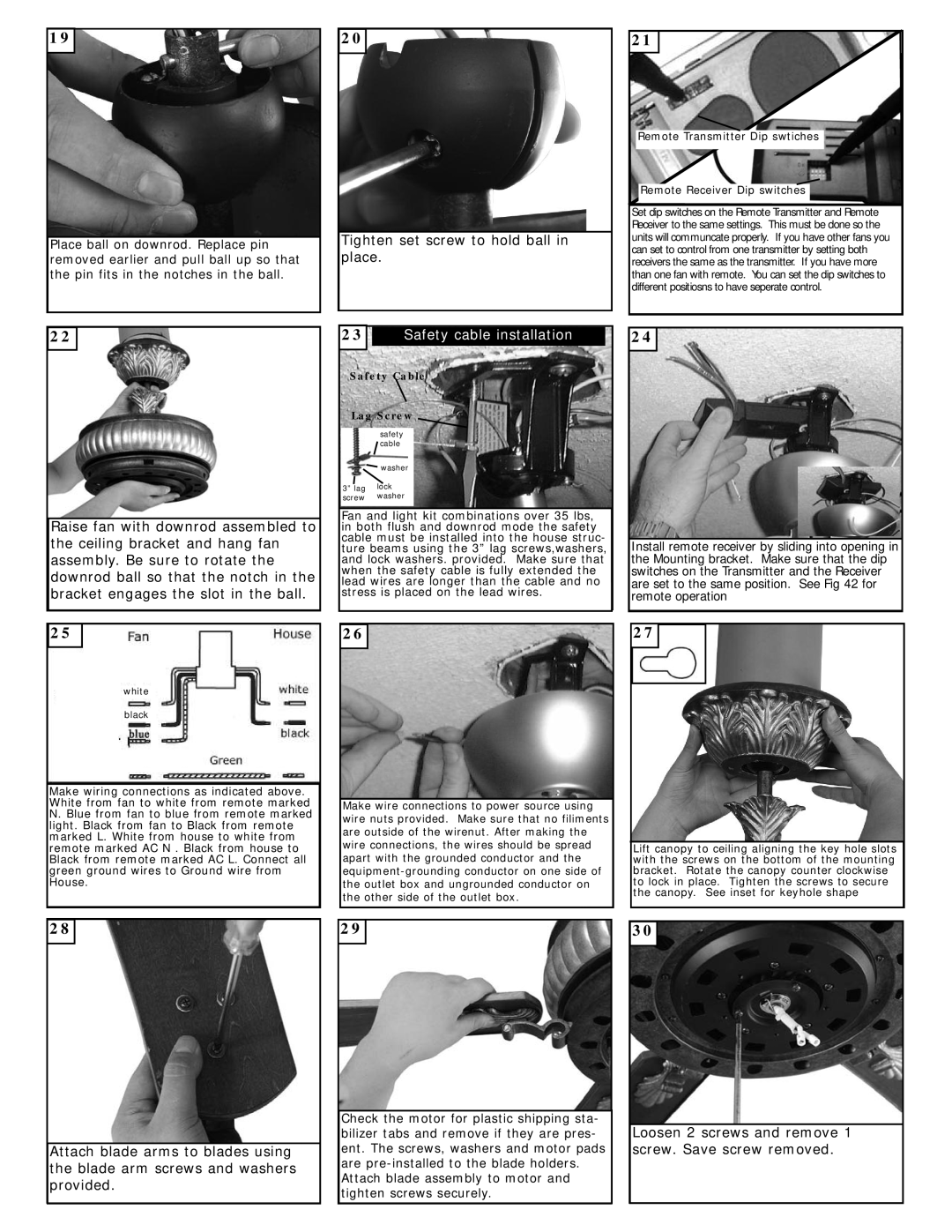 Monte Carlo Fan Company 5EPR60BRD Series owner manual Tighten set screw to hold ball in place 