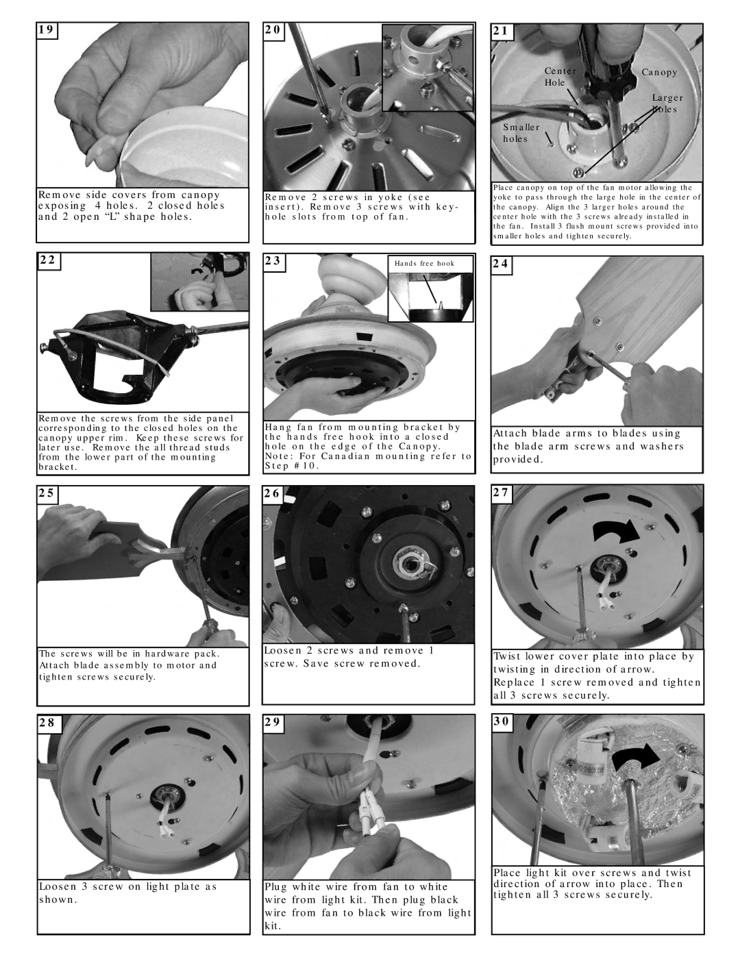 Monte Carlo Fan Company 5GIR54XXD owner manual Loosen 3 screw on light plate as shown, Center, Hole Larger Smaller Holes 