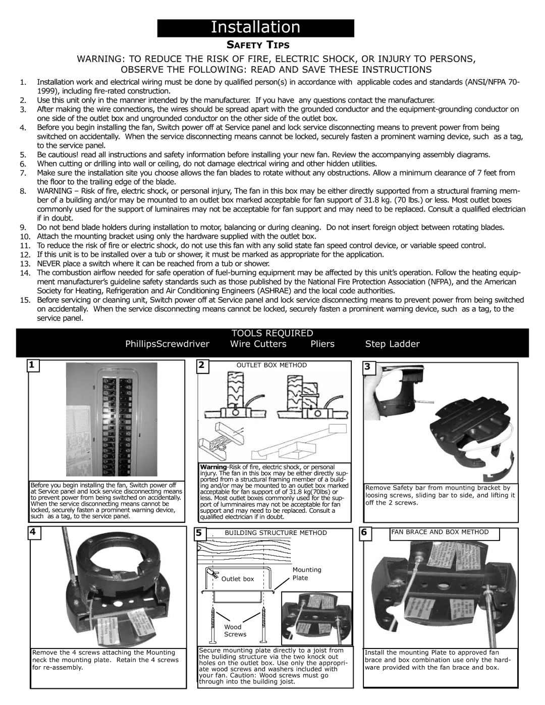 Monte Carlo Fan Company 5GL52 owner manual Observe the Following Read and Save These Instructions 