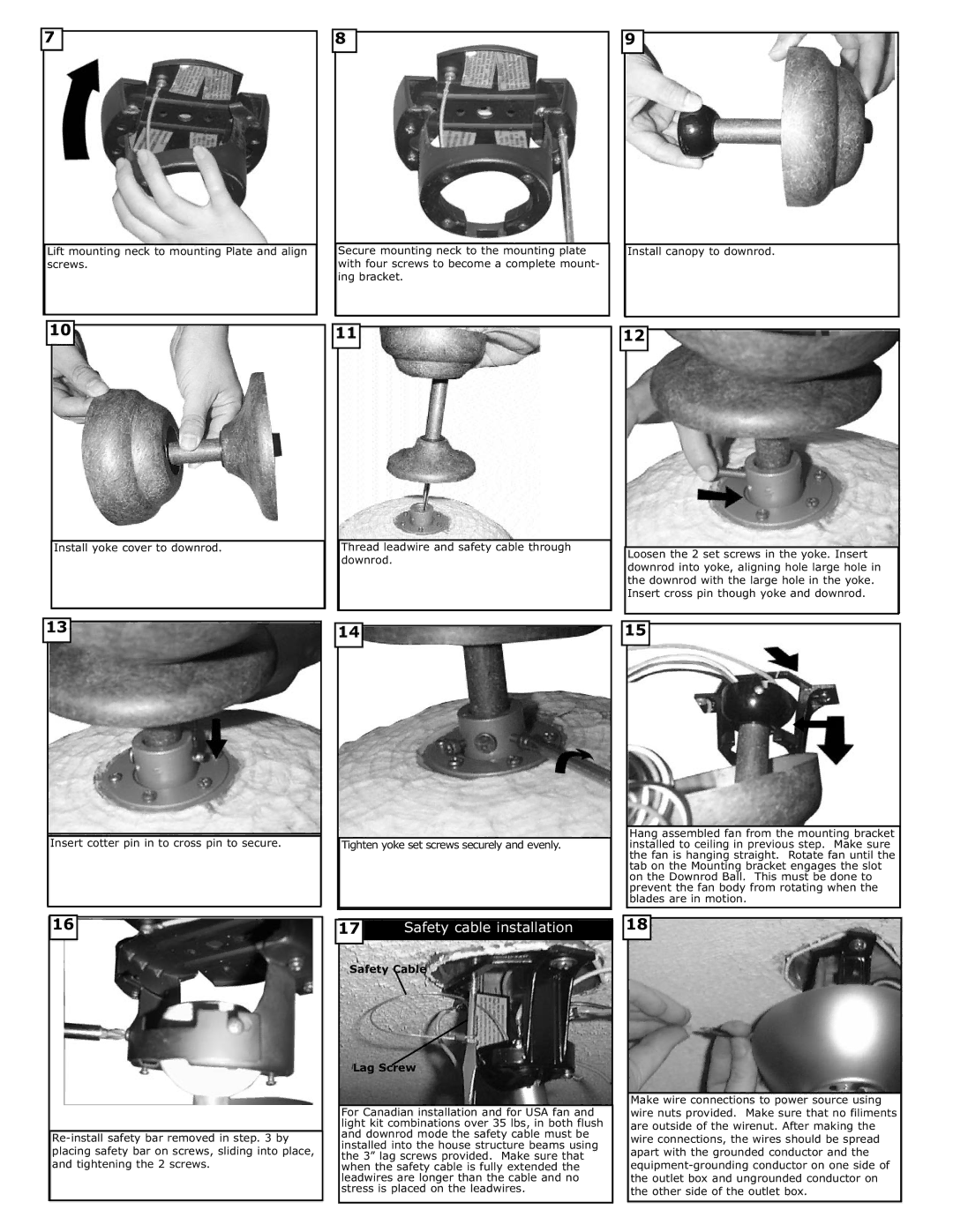 Monte Carlo Fan Company 5GL52 owner manual Safety cable installation 