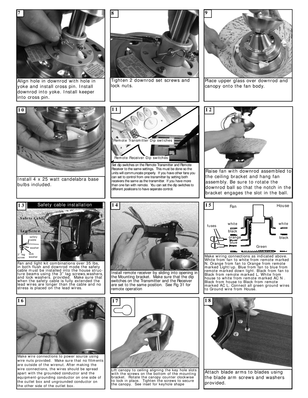 Monte Carlo Fan Company 5GMR52XXD Series owner manual Safety cable installation 