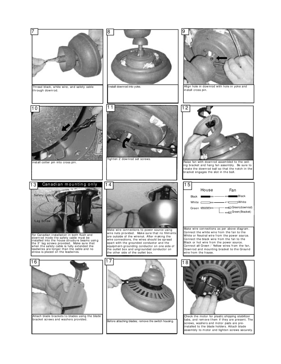 Monte Carlo Fan Company 5LCR52 owner manual Fan, Safety Cable Lag Screw 