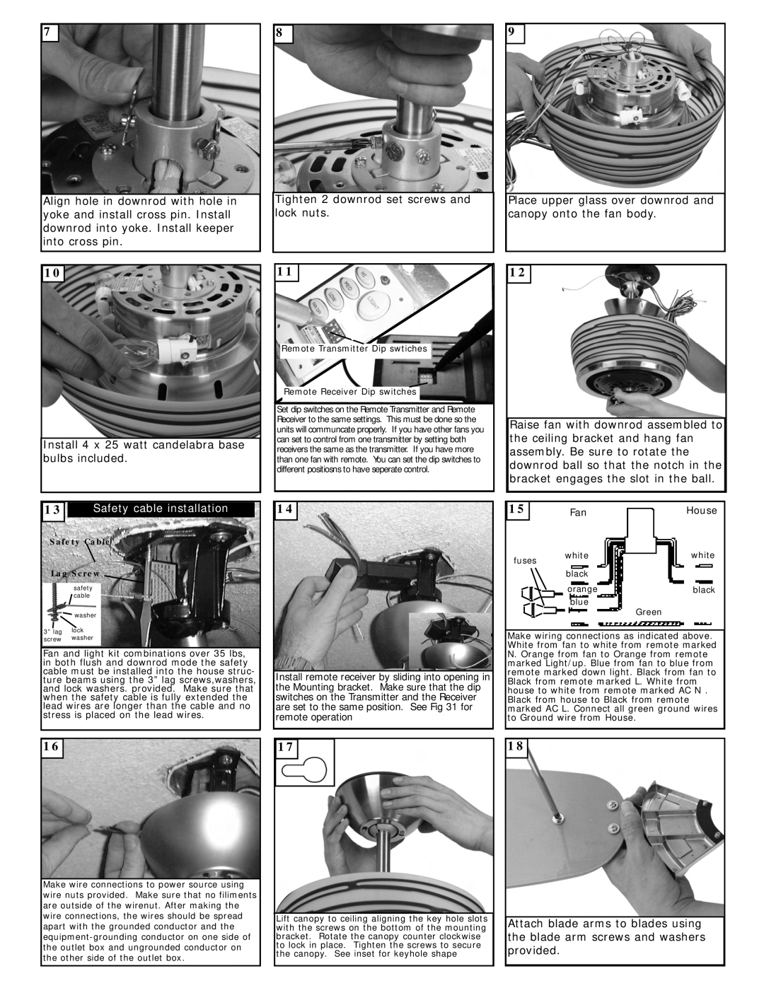 Monte Carlo Fan Company 5LOR52BSD owner manual Install 4 x 25 watt candelabra base bulbs included 