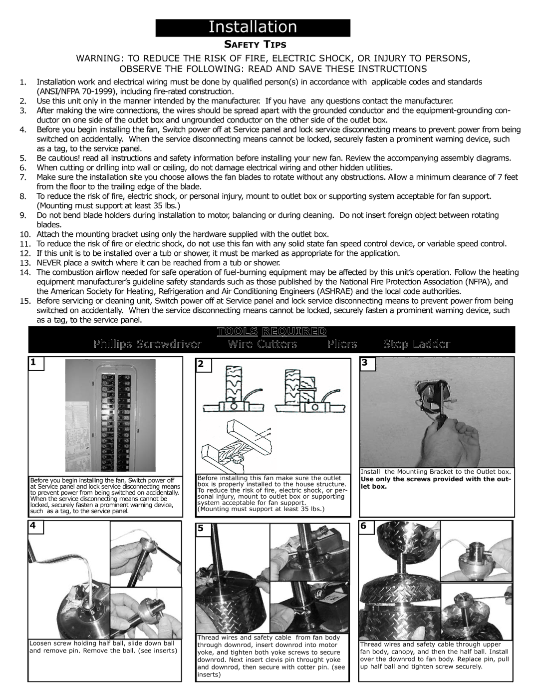 Monte Carlo Fan Company 5MAR52 owner manual Applicable codes and standards, As a tag, to the service panel, Blades 