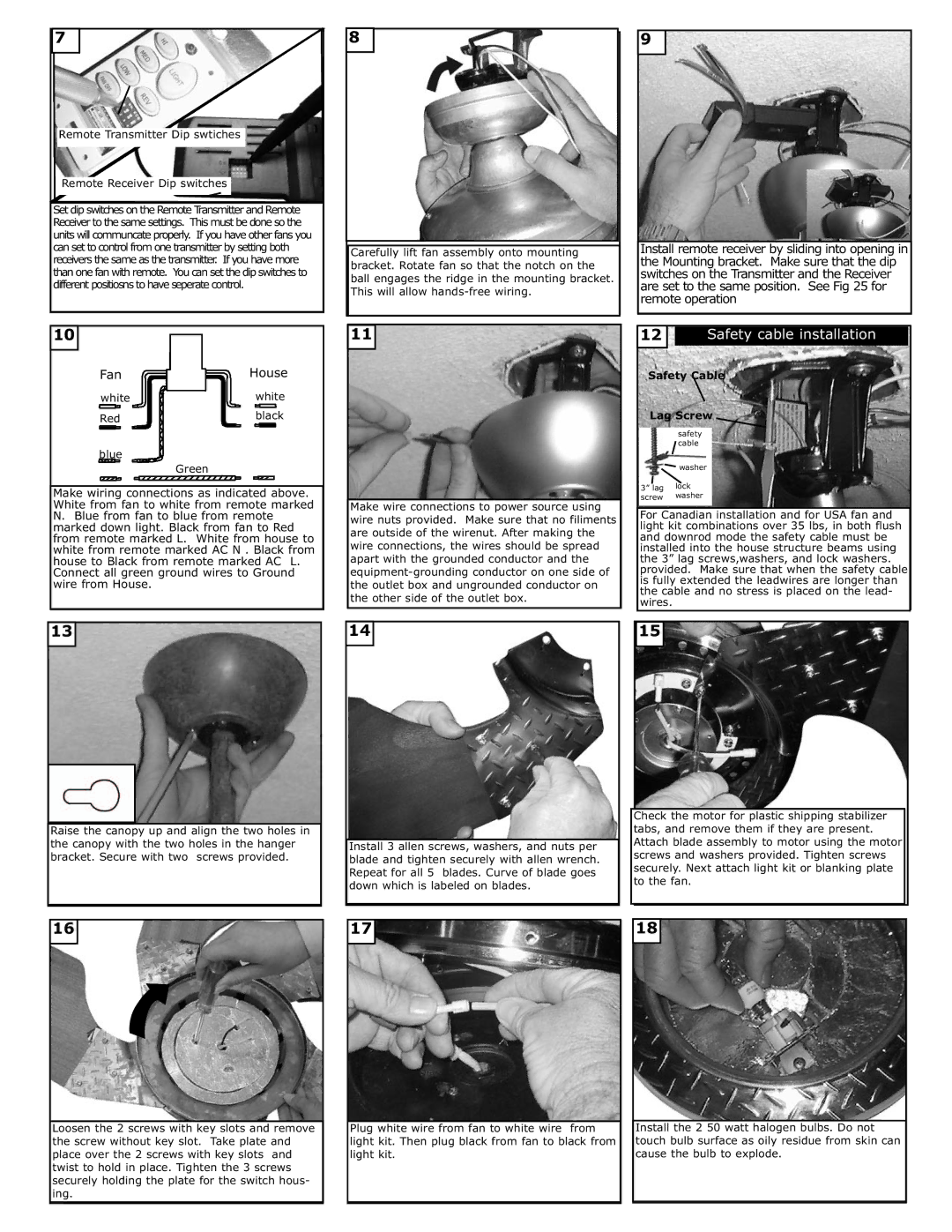 Monte Carlo Fan Company 5MAR52 owner manual Fan House, Safety Cable Lag Screw 