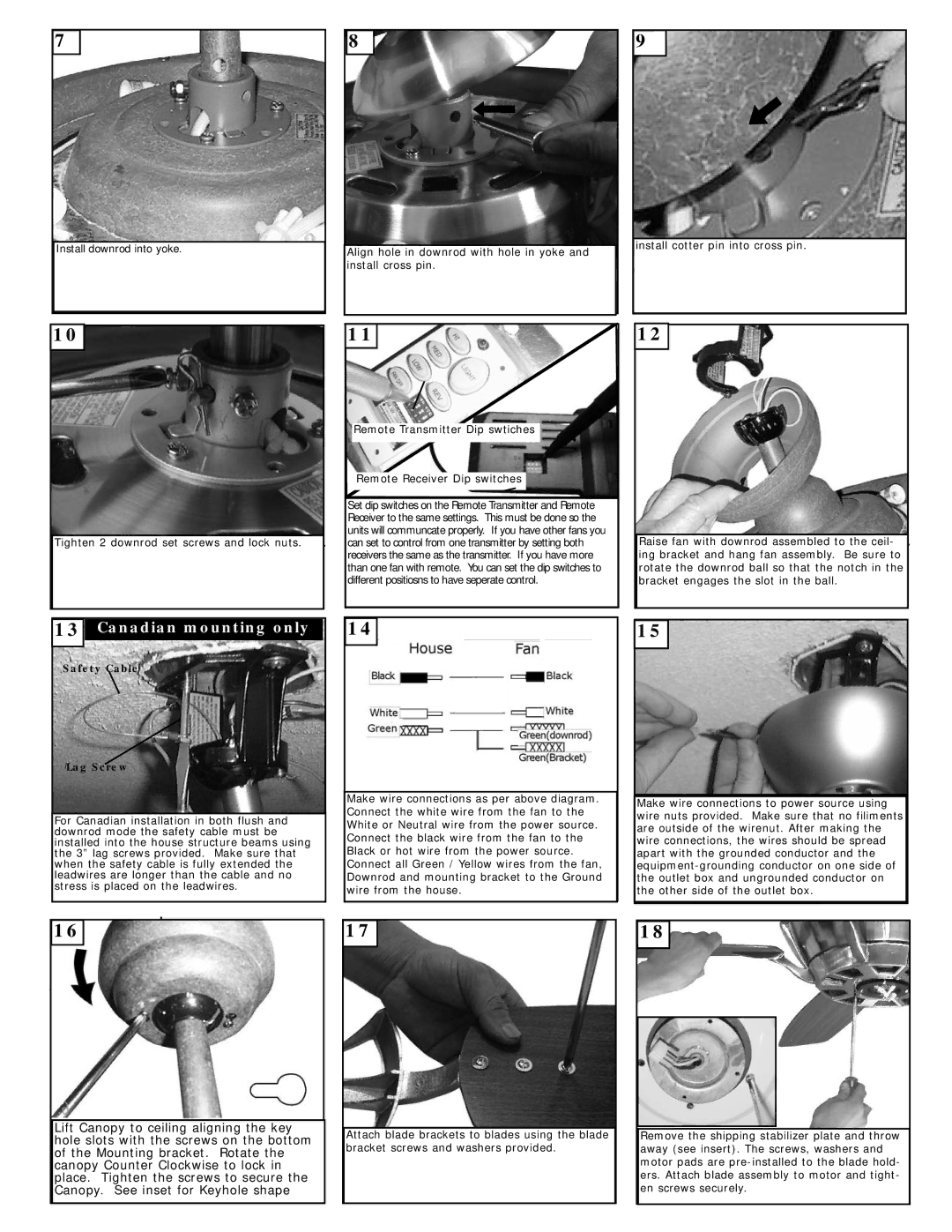 Monte Carlo Fan Company 5MMR54 owner manual Canadian mounting only, Safety Cable Lag Screw 