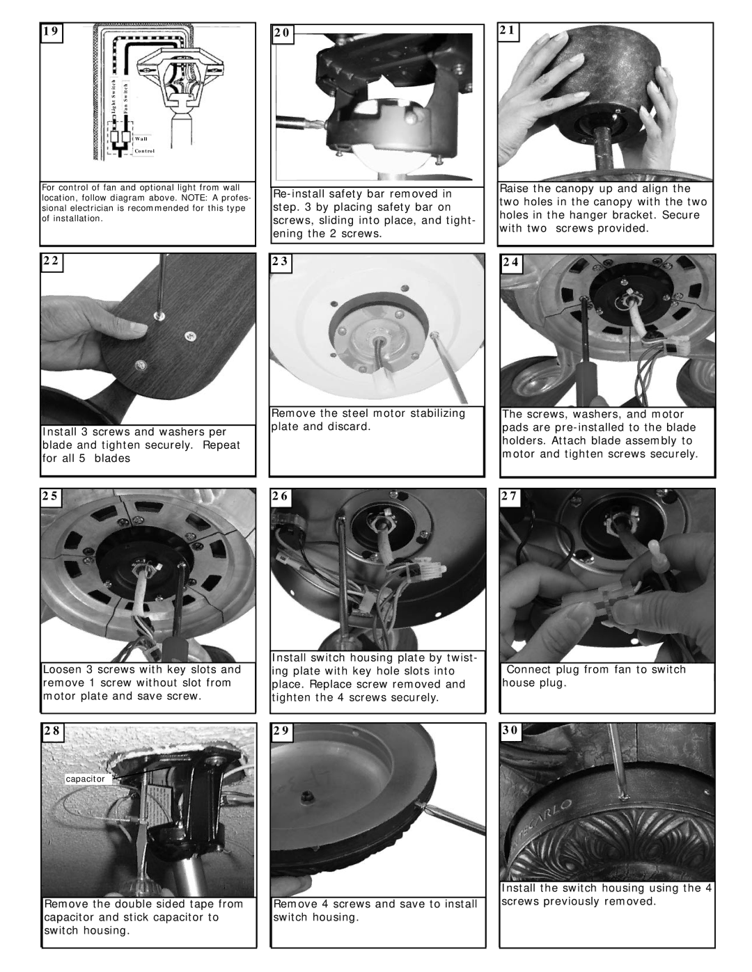 Monte Carlo Fan Company 5MQ60XX owner manual Capacitor 