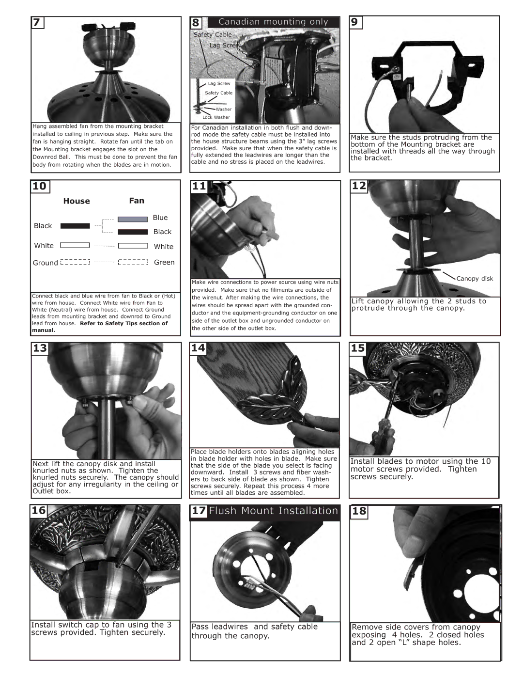 Monte Carlo Fan Company 5MS52 Pass leadwires and safety cable through the canopy, Black White Ground 