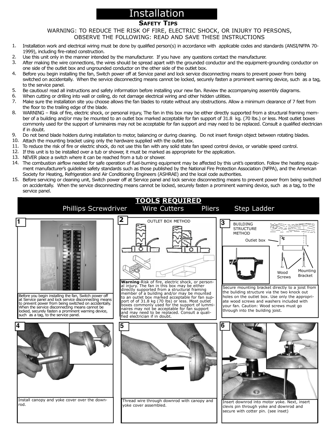 Monte Carlo Fan Company 5MX Observe The Following Read And Save These Instructions, Safety Tips, Phillips Screwdriver 