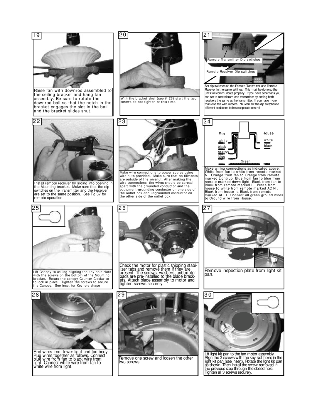 Monte Carlo Fan Company 5NCR56 owner manual Remove inspection plate from light kit pan 