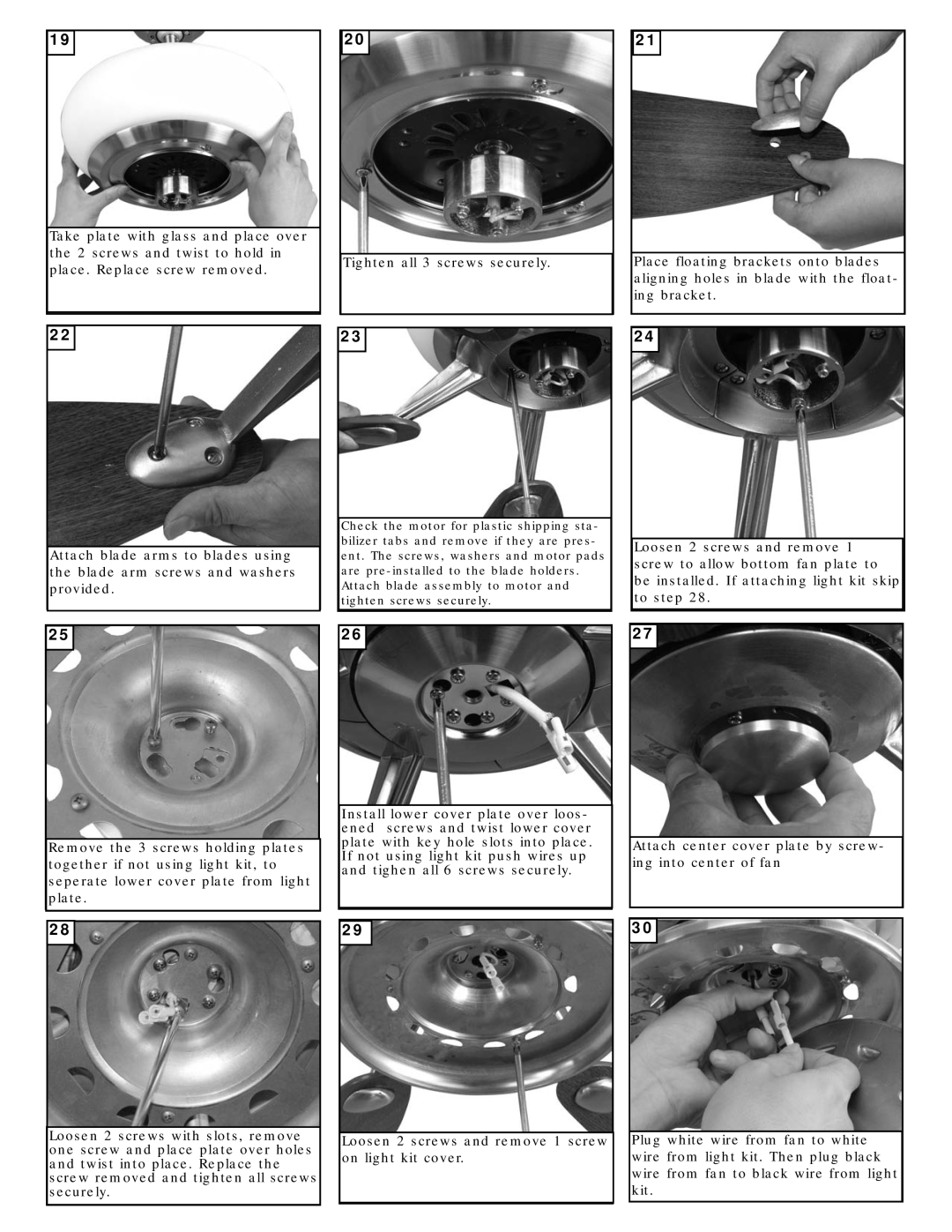 Monte Carlo Fan Company 5OBR52 owner manual Tighten all 3 screws securely 