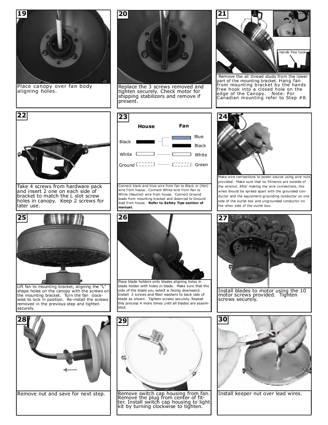 Monte Carlo Fan Company 5OR52XXD installation instructions Remove nut and save for next step 