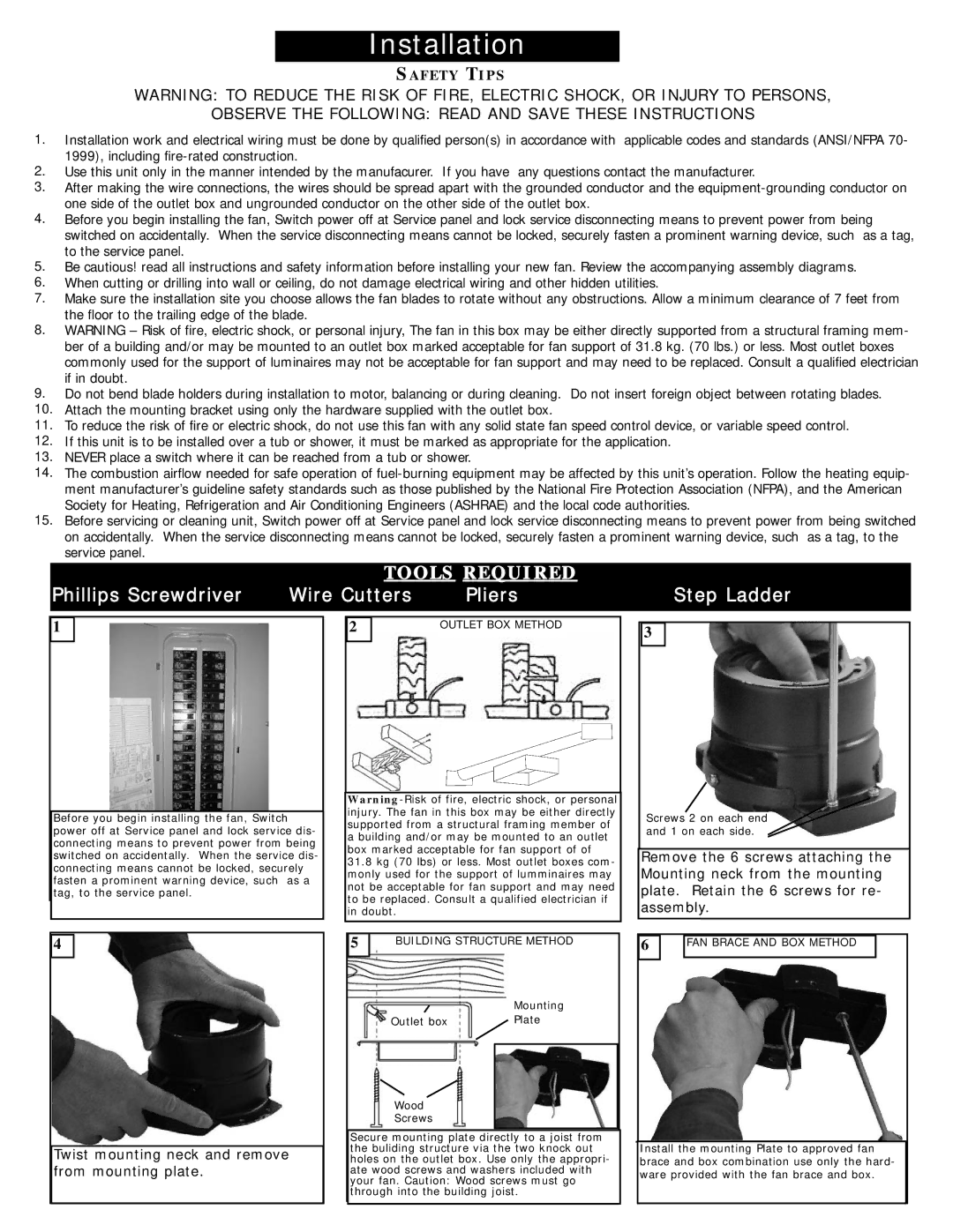 Monte Carlo Fan Company 5RDR owner manual Twist mounting neck and remove, From mounting plate 