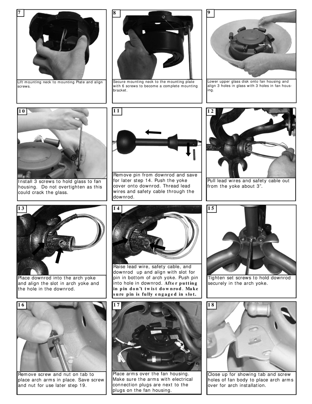 Monte Carlo Fan Company 5RDR owner manual Lift mounting neck to mounting Plate and align screws 