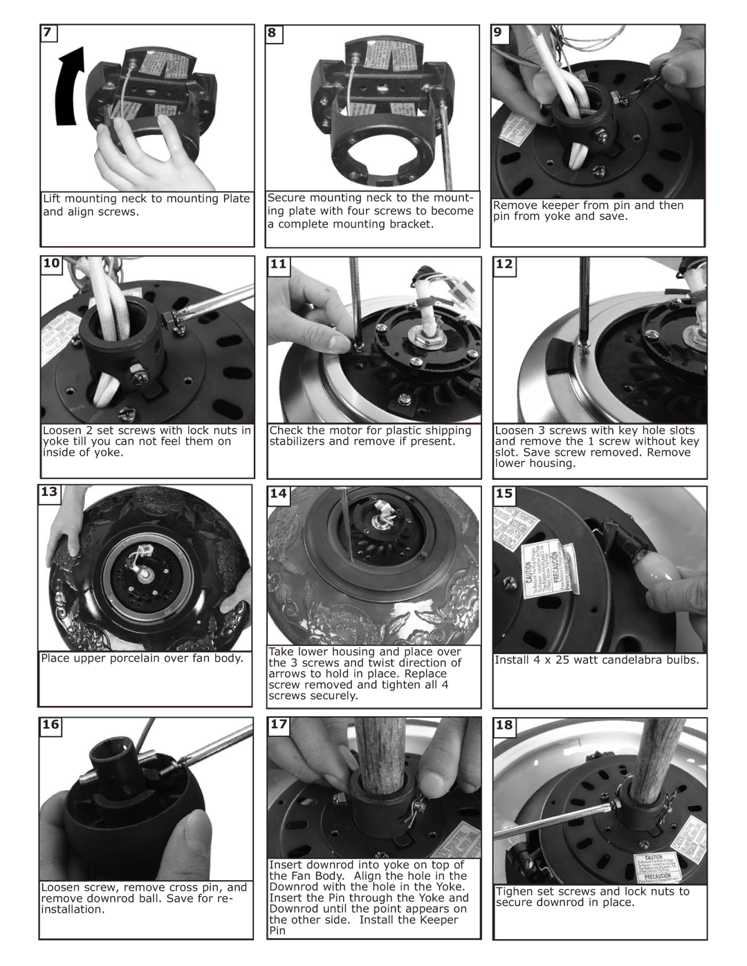 Monte Carlo Fan Company 5ROR owner manual Ing plate with four screws to become 