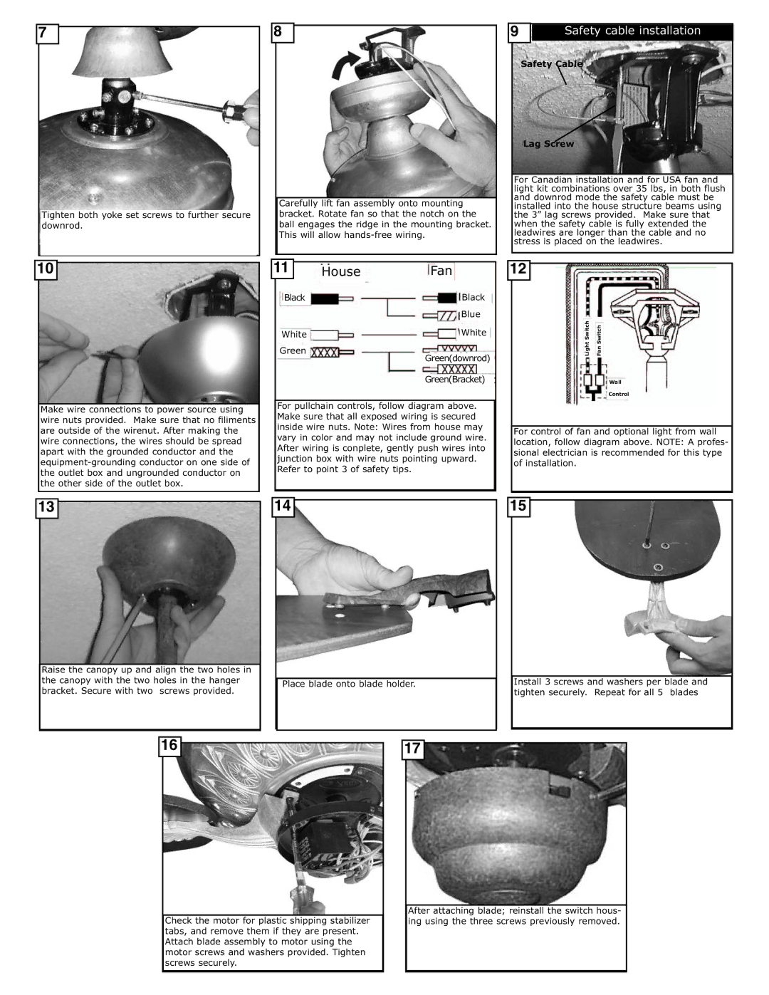 Monte Carlo Fan Company 5SI owner manual Black Blue White Green, Place blade onto blade holder 