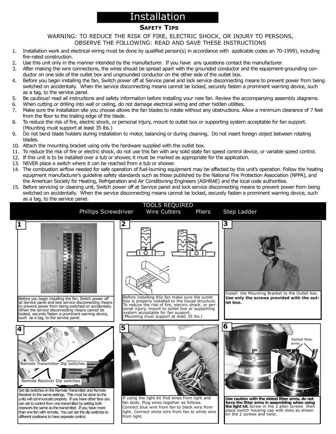 Monte Carlo Fan Company 5STR52 owner manual Phillips Screwdriver Pliers, Step Ladder 