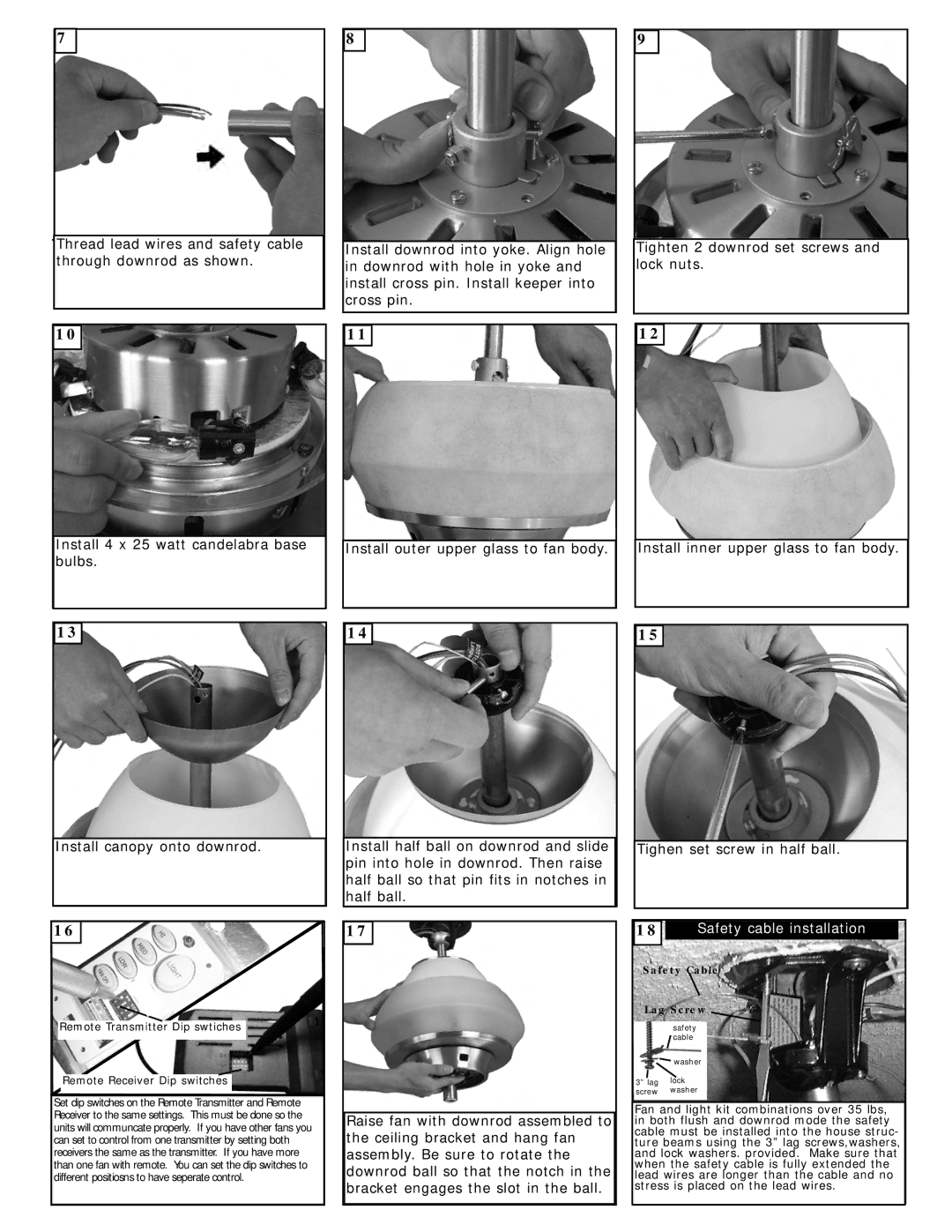 Monte Carlo Fan Company 5SWR54XXD Series owner manual Safety cable installation 