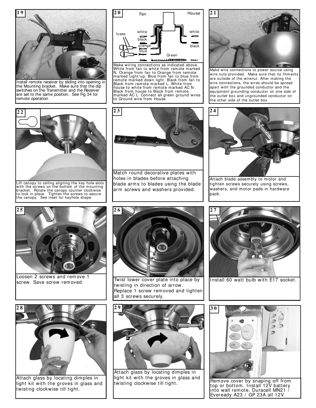 Monte Carlo Fan Company 5SWR54XXD Series owner manual 