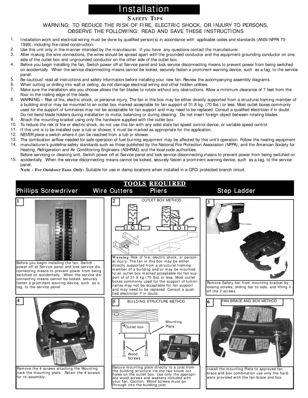 Monte Carlo Fan Company 5WCR56XXD owner manual Installation 