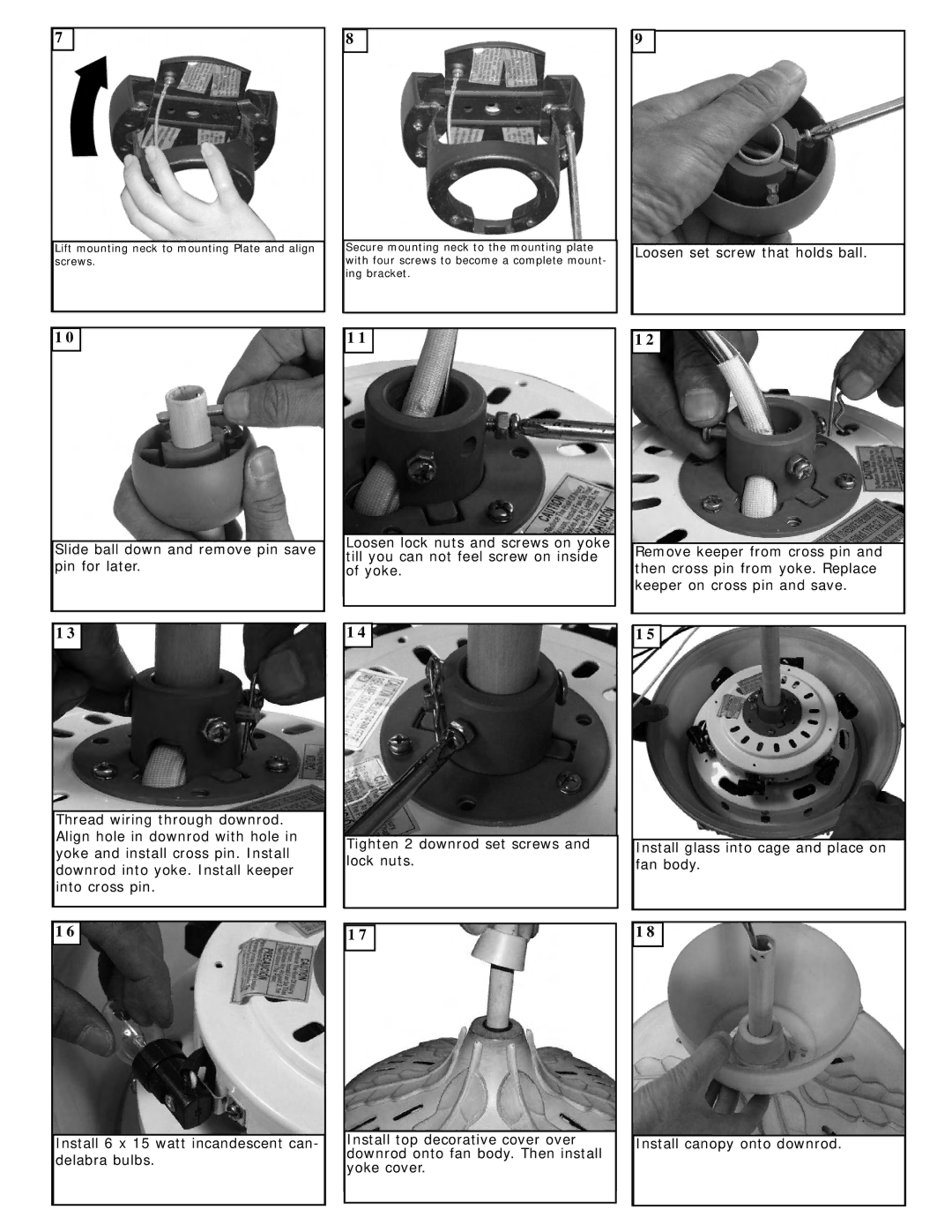 Monte Carlo Fan Company 5WCR56XXD owner manual Loosen set screw that holds ball 