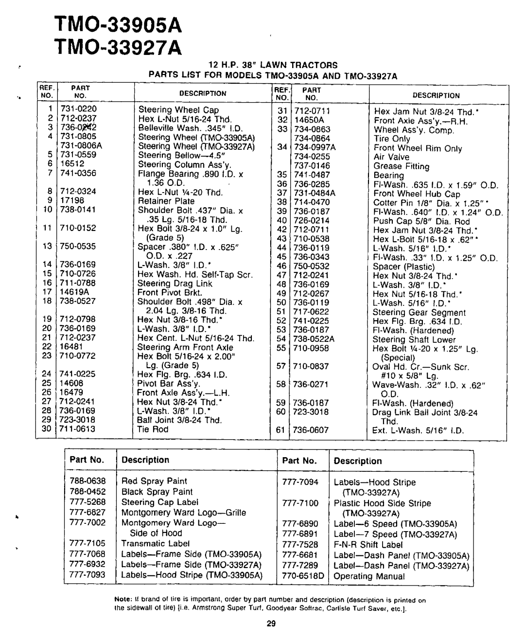 Montgomery Ward TMO-33905 A, TMO-33927 A manual 