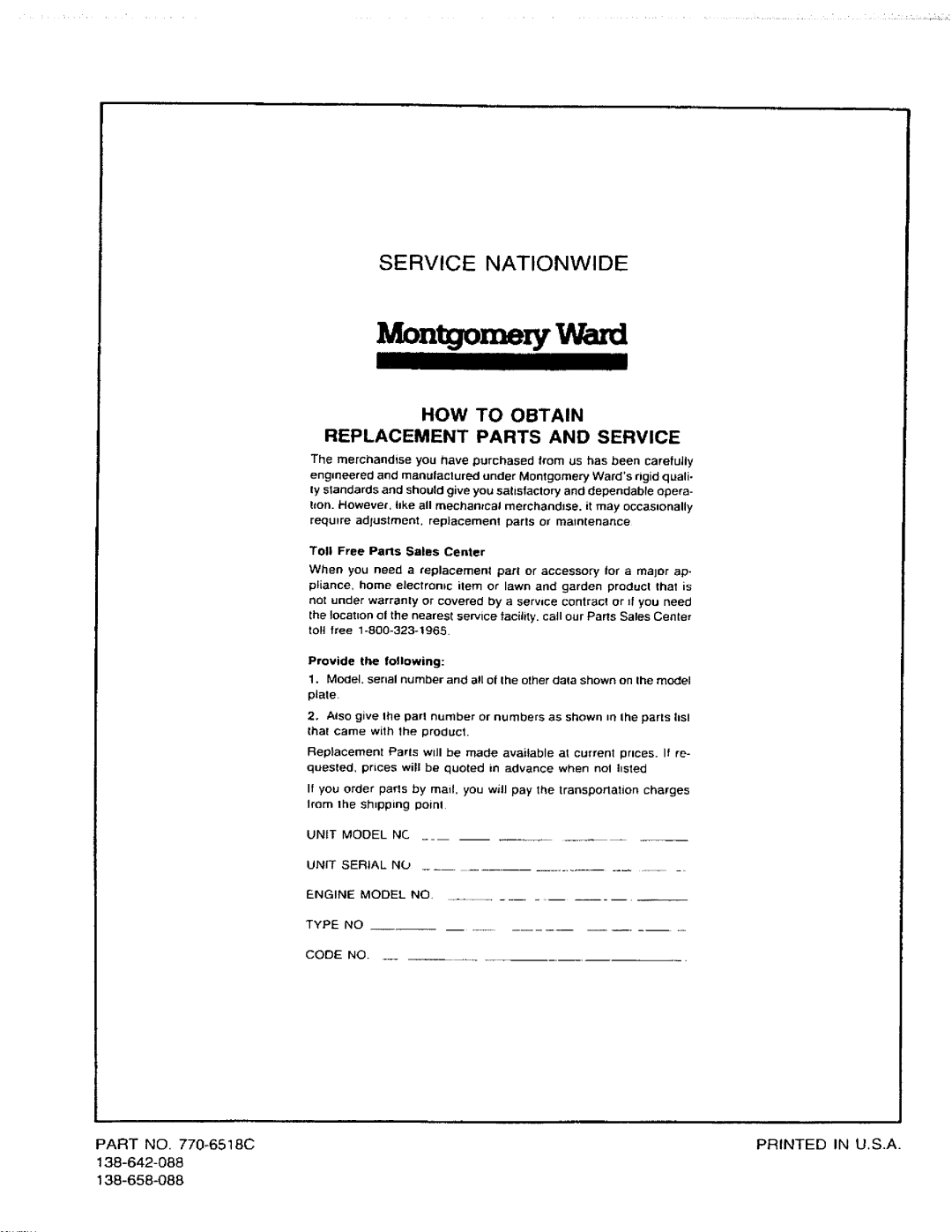 Montgomery Ward TMO-33929A, TMO-33925A manual 