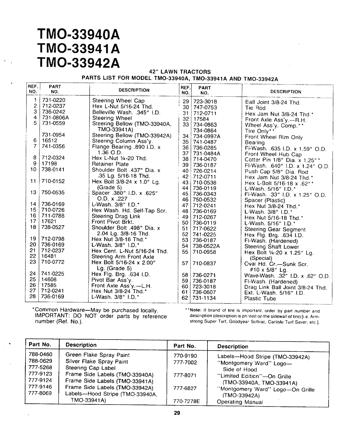 Montgomery Ward TMO-33942A, TMO-33941A, TMO-33940A manual 