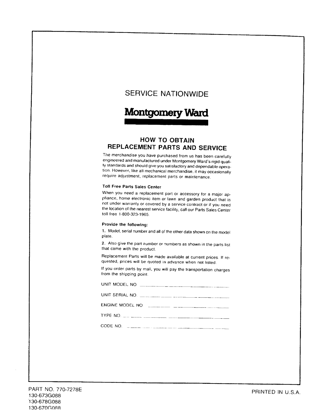 Montgomery Ward TMO-33942A, TMO-33941A, TMO-33940A manual 