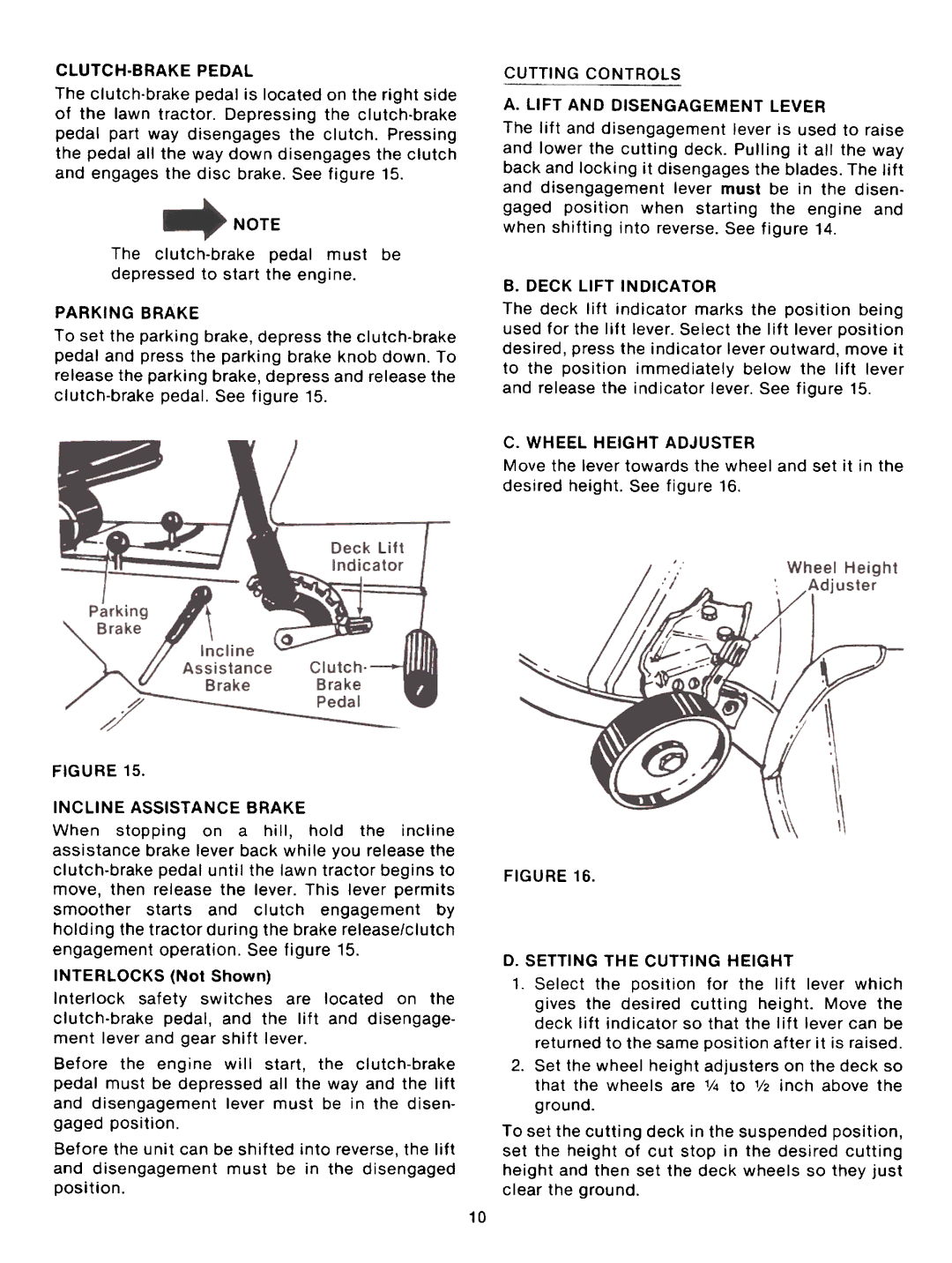 Montgomery Ward TMO-33986C Incline Assistance Brake, Cutting Controls, Wheel Height Adjuster, Setting the Cutting Height 