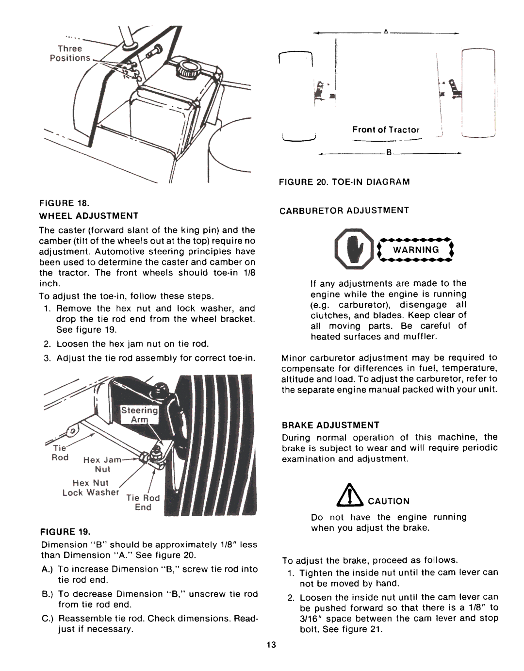 Montgomery Ward TMO-33902A, TMO-33986C manual TOE-IN Diagram Carburetor Adjustment, Brake Adjustment 