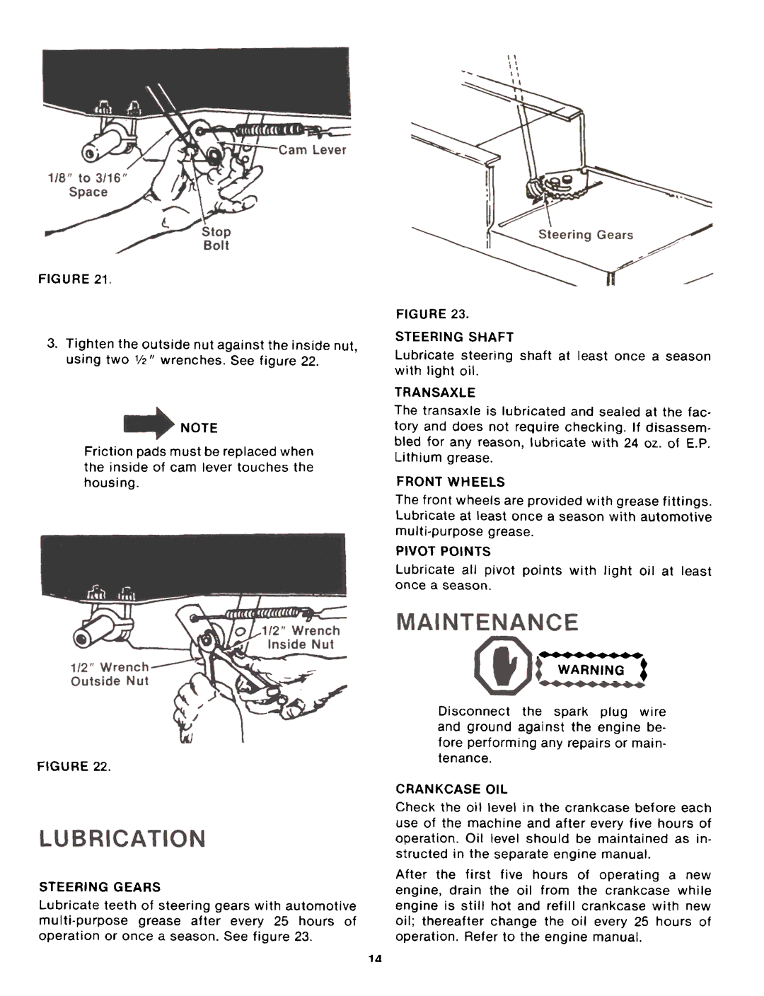 Montgomery Ward TMO-33986C manual Steering Shaft, Transaxle, Front Wheels, Pivot Points, Steering Gears, Crankcase OIL 