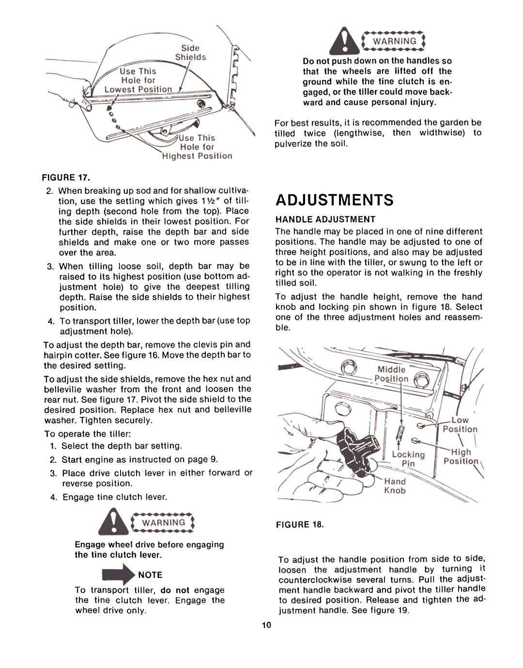 Montgomery Ward TMO-39083A, TMO-39084A manual Tilled soil, Ble, Handle Adjustment 