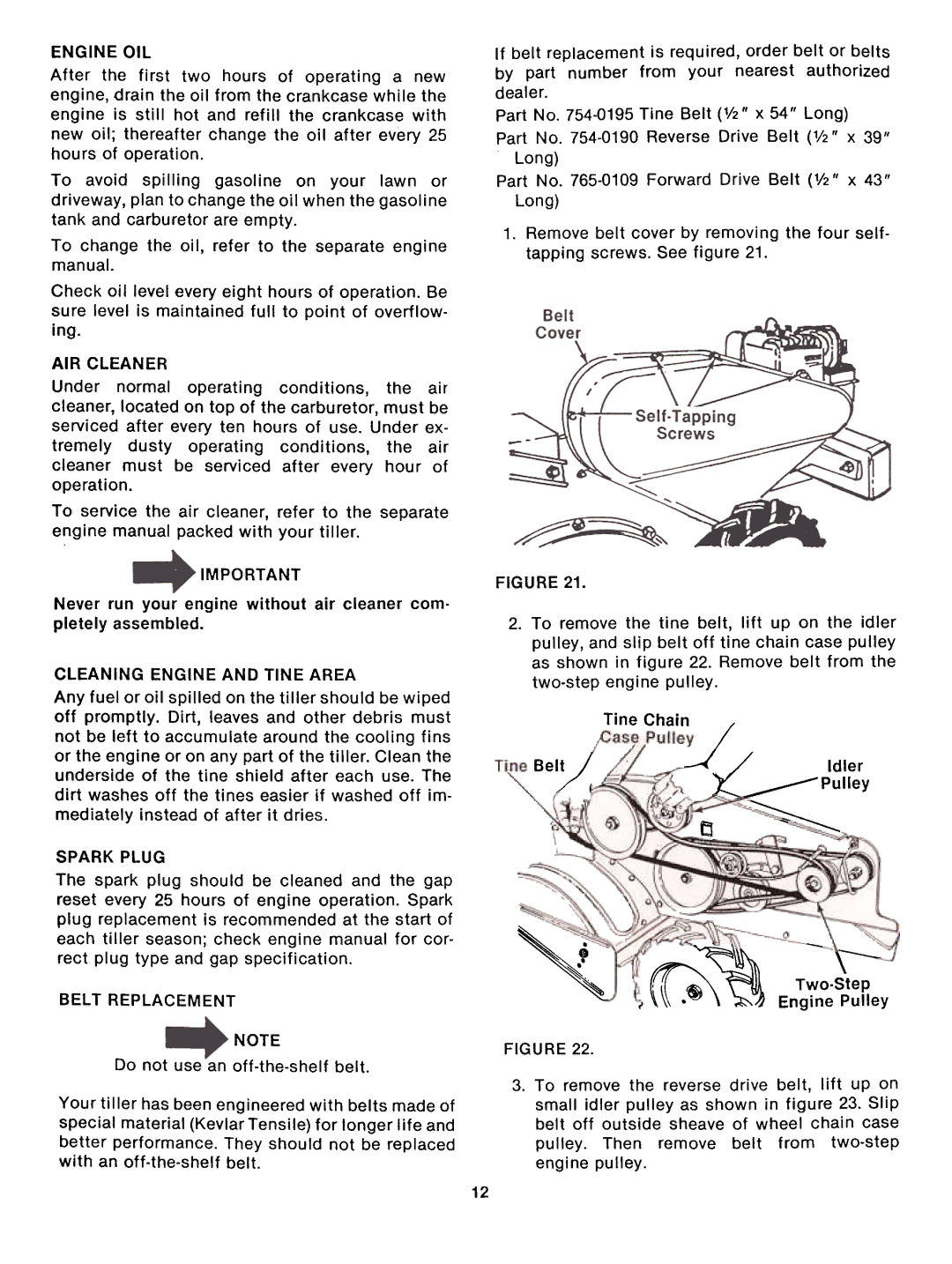 Montgomery Ward TMO-39083A, TMO-39084A manual Long, Ing, Tine Chain, Idler~, Do not use an off-the-shelf belt \ q,~ Two.Step 