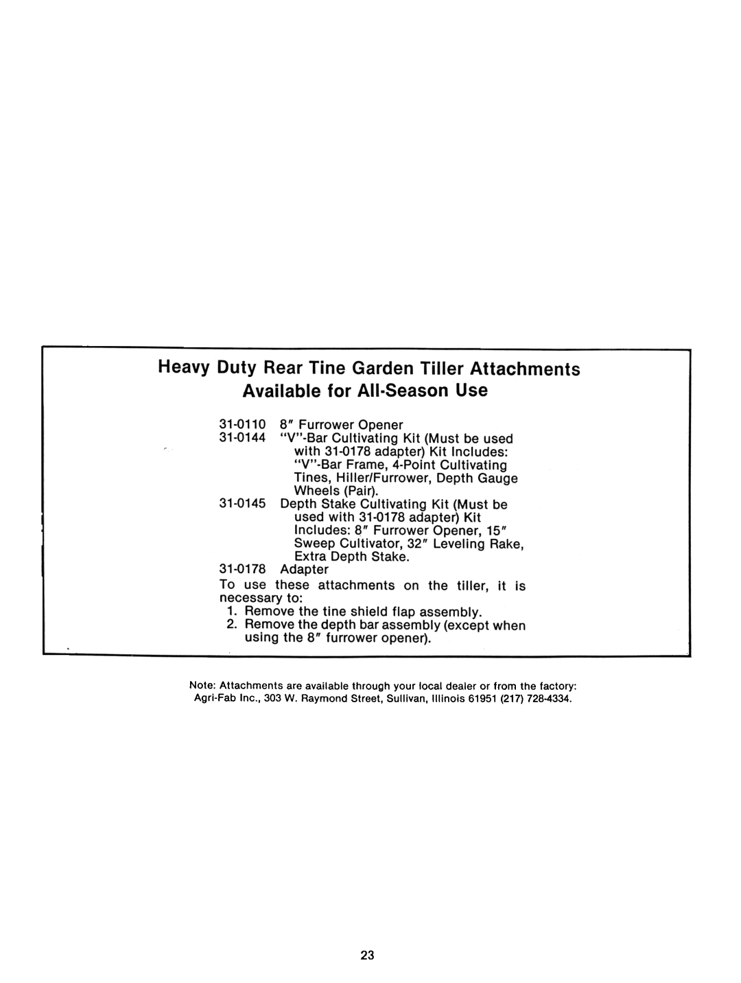 Montgomery Ward TMO-39084A, TMO-39083A manual To use these attachments on the tiller, it is necessary to 