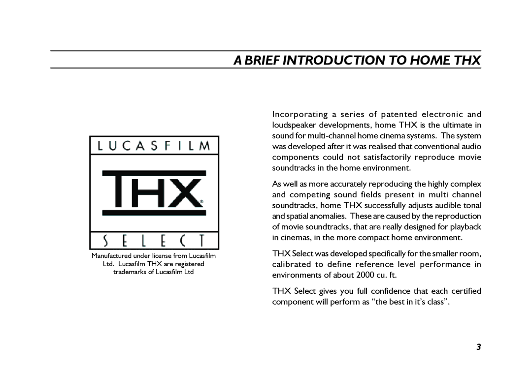 Mordaunt-Short 500 Series THX owner manual Brief Introduction to Home THX 