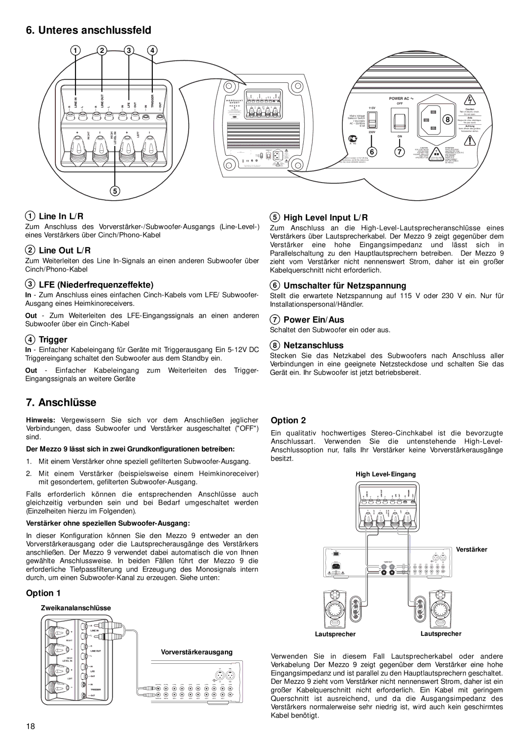 Mordaunt-Short 9 manual Unteres anschlussfeld, Anschlüsse 