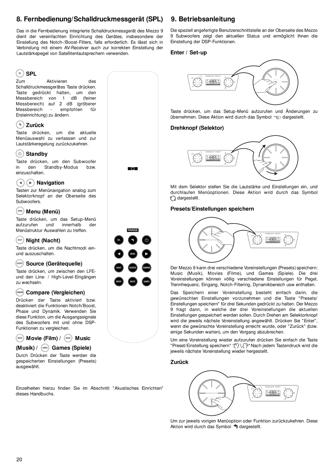 Mordaunt-Short manual Fernbedienung/Schalldruckmessgerät SPL 9. Betriebsanleitung 