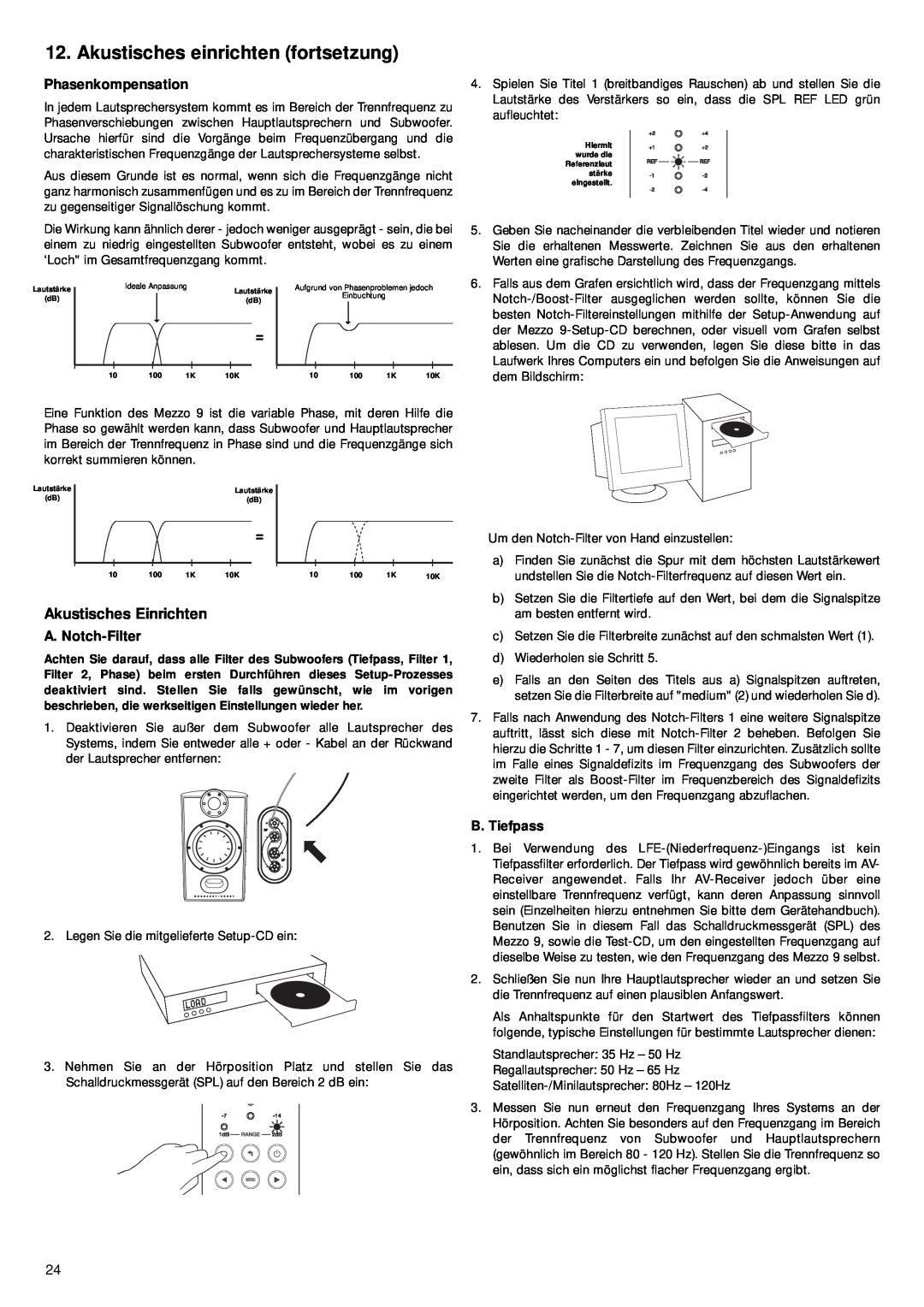 Mordaunt-Short 9 manual Akustisches einrichten fortsetzung, Akustisches Einrichten, Phasenkompensation, A. Notch-Filter 