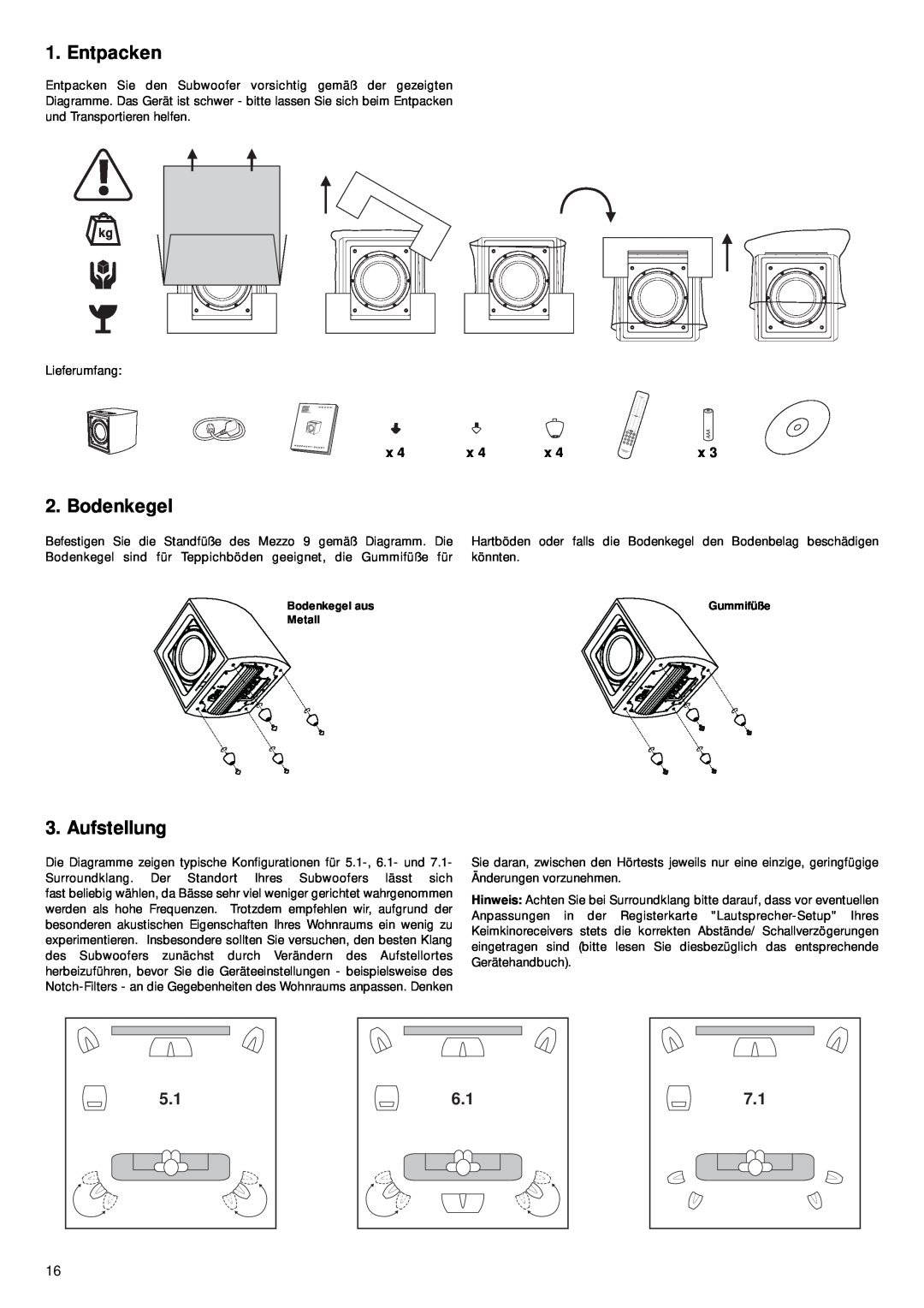 Mordaunt-Short 9 manual Entpacken, Bodenkegel, Aufstellung 