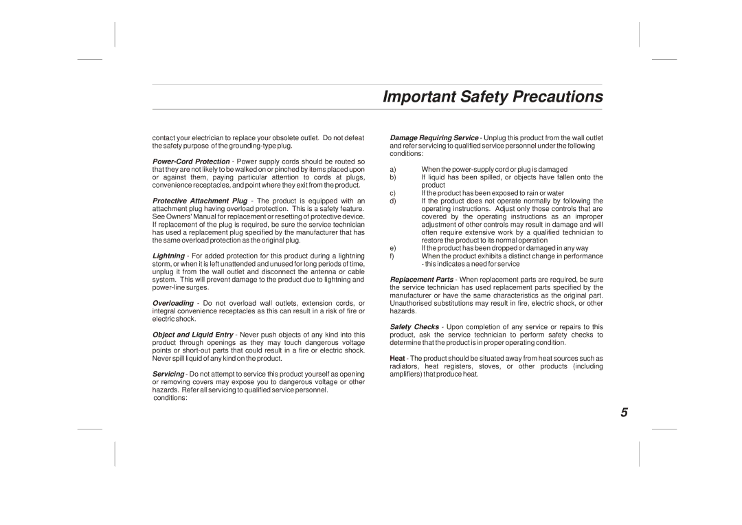 Mordaunt-Short MS907W owner manual Important Safety Precautions 